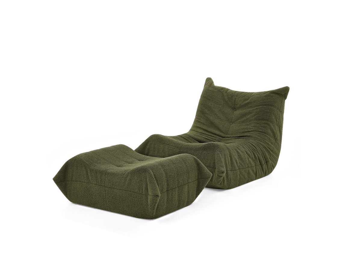 Sillón Puf Con Respaldo Y Reposapiés - Sofá De Suelo Cómodo De Terciopelo - Verde