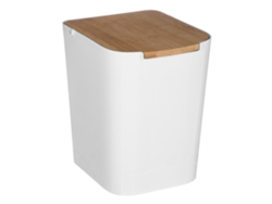 WellHome - Papelera de baño con tapa de bambú Baltik 5L color blanco