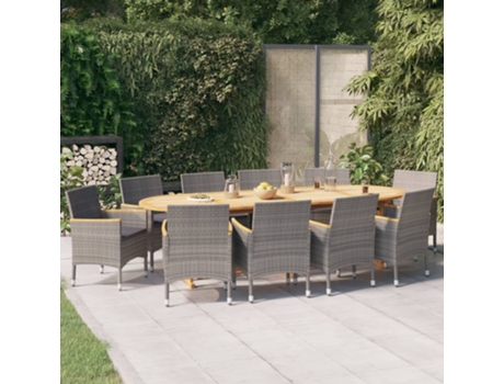 Conjunto 11 de comedor de jardín VIDAXL con cojines gris