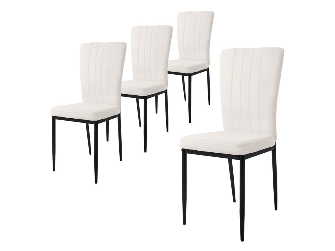 Conjunto de 4 Cadeiras de Jantar ML-DESIGN Brancas com Capa de Veludo e Pernas de Metal