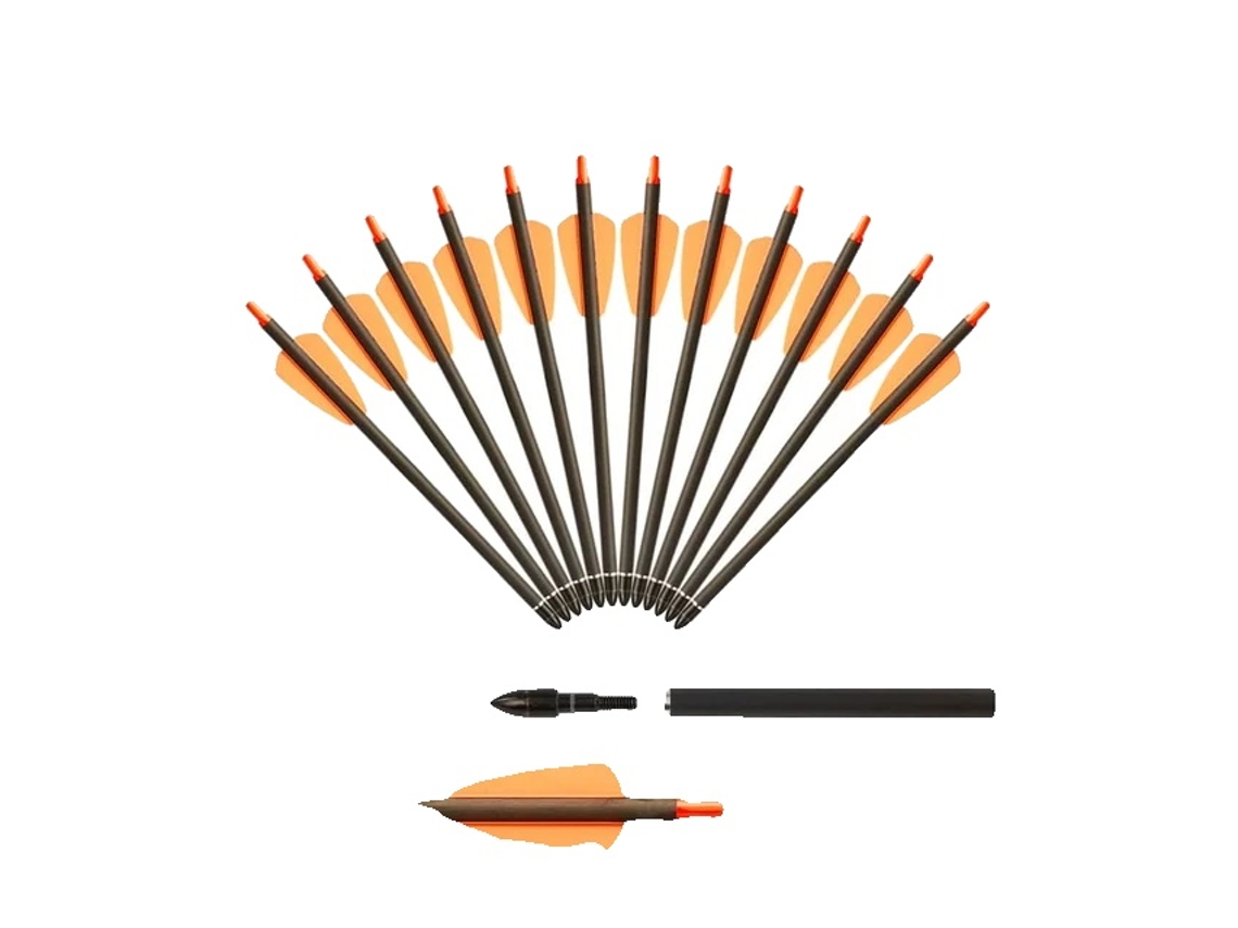 Flechas de carbono para ballesta, 75/15 pulgadas, 2 paletas, 7,5 pulgadas, 12 piezas, naranja, OEM