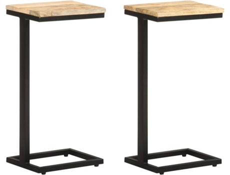 vidaXL Mesitas auxiliares 2 uds madera mango rugosa 31,5x24,5x64,5 cm