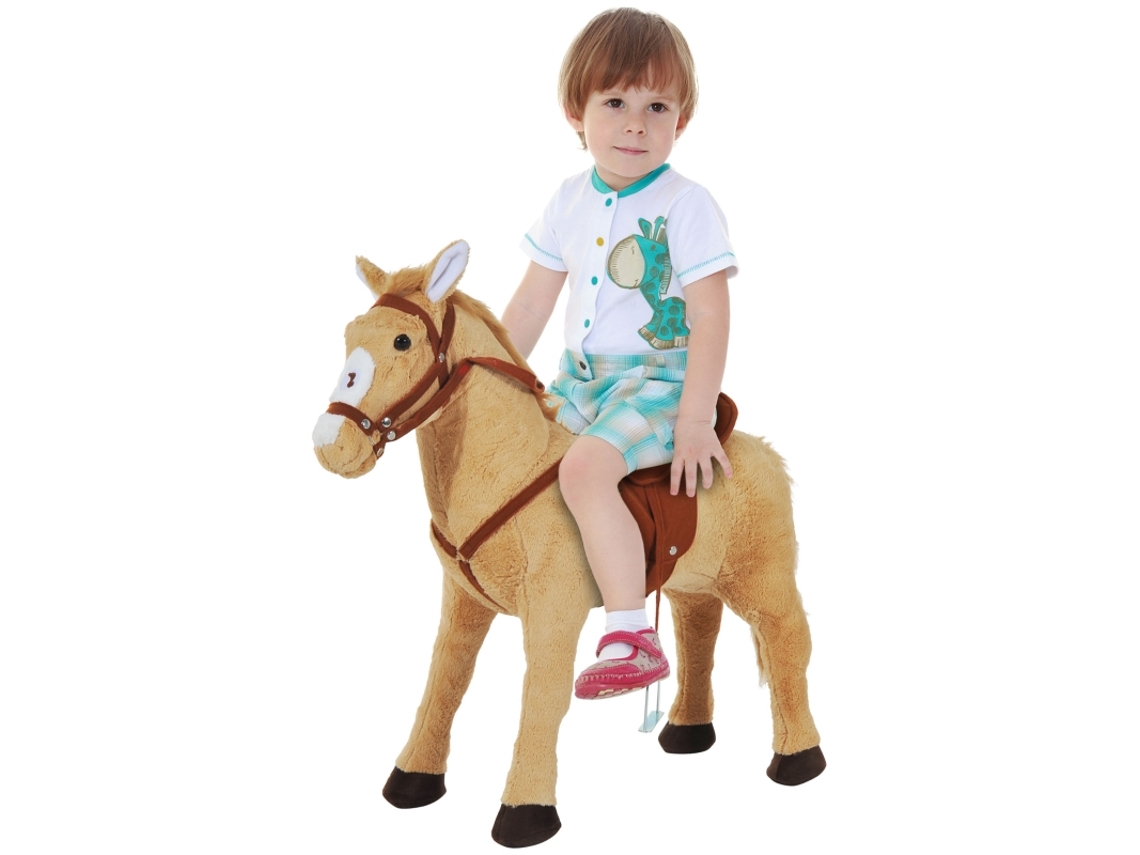 Caballito Balancín De Peluche Con Sonido, 85x28x60cm, Color Beige.