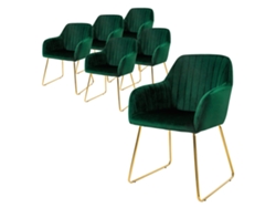 6X Cadeira de Jantar / Sala de Estar Assento Ergonómico Pernas de Metal de Veludo Verde ML-DESIGN