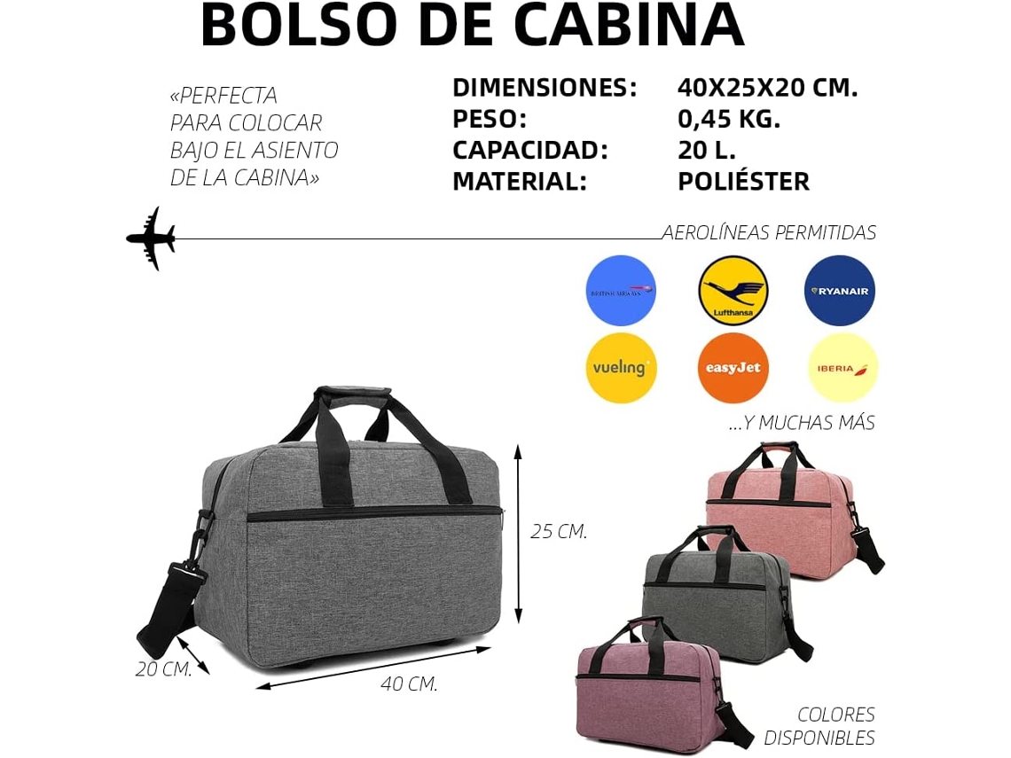 Bolsas de Viaje de Cabina RAYKONG Ryanair Gris (40x20x25 cm - 20 L)