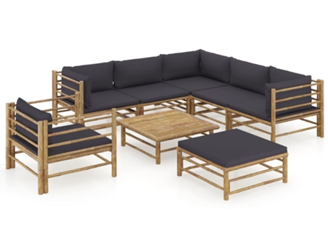 Conjunto 8 de muebles de jardín VIDAXL bambú con cojines gris oscuro