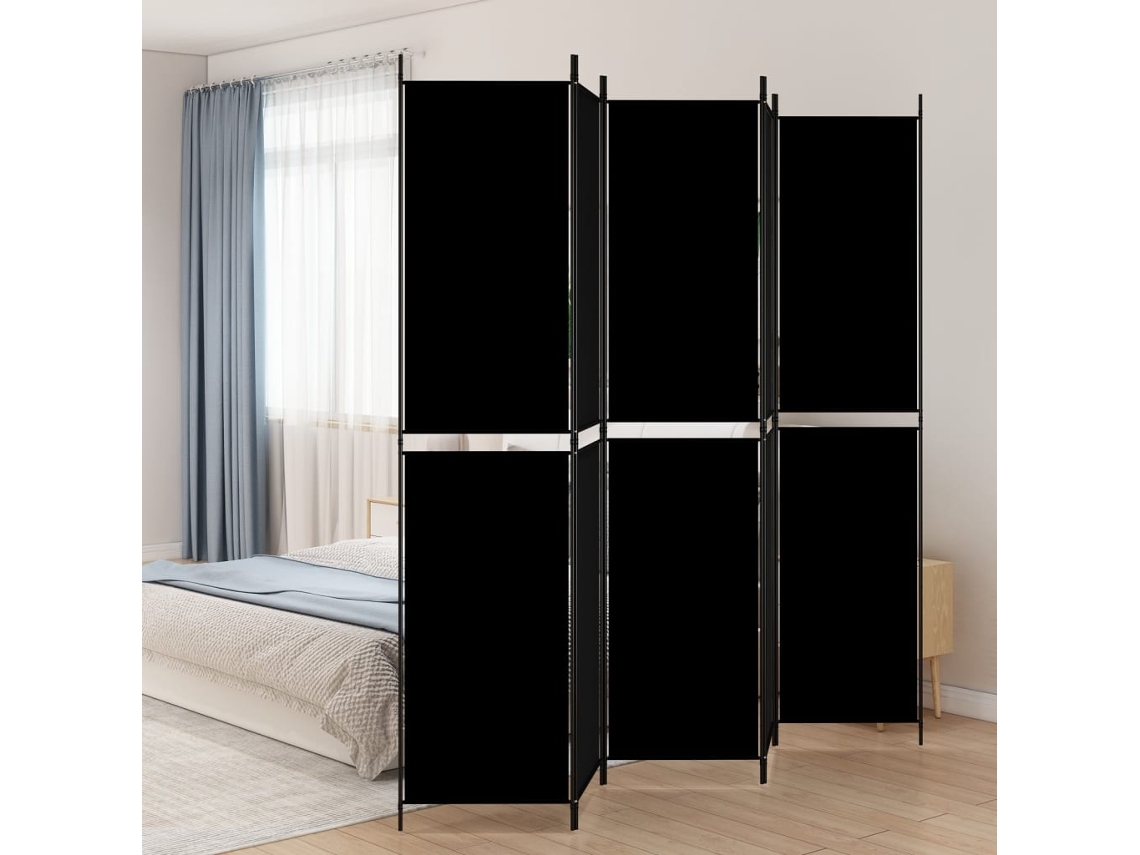 Separador de ambientes con 5 paneles, 250x220 cm, tela negra.