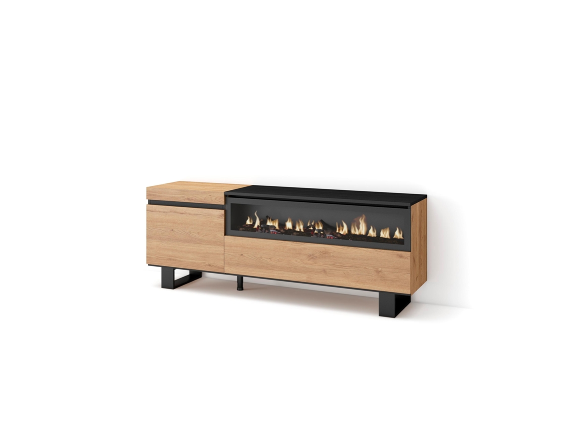 Mueble TV Televisión 150x57x35cm Para TV hasta 65 Chimenea eléctrica Diseño industrial Roble y negro