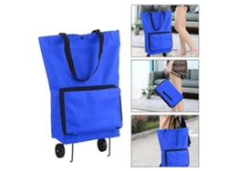 Carrito de compra plegable con ruedas, reutilizable, para ir de compras y viajar, azul. GOKOCO