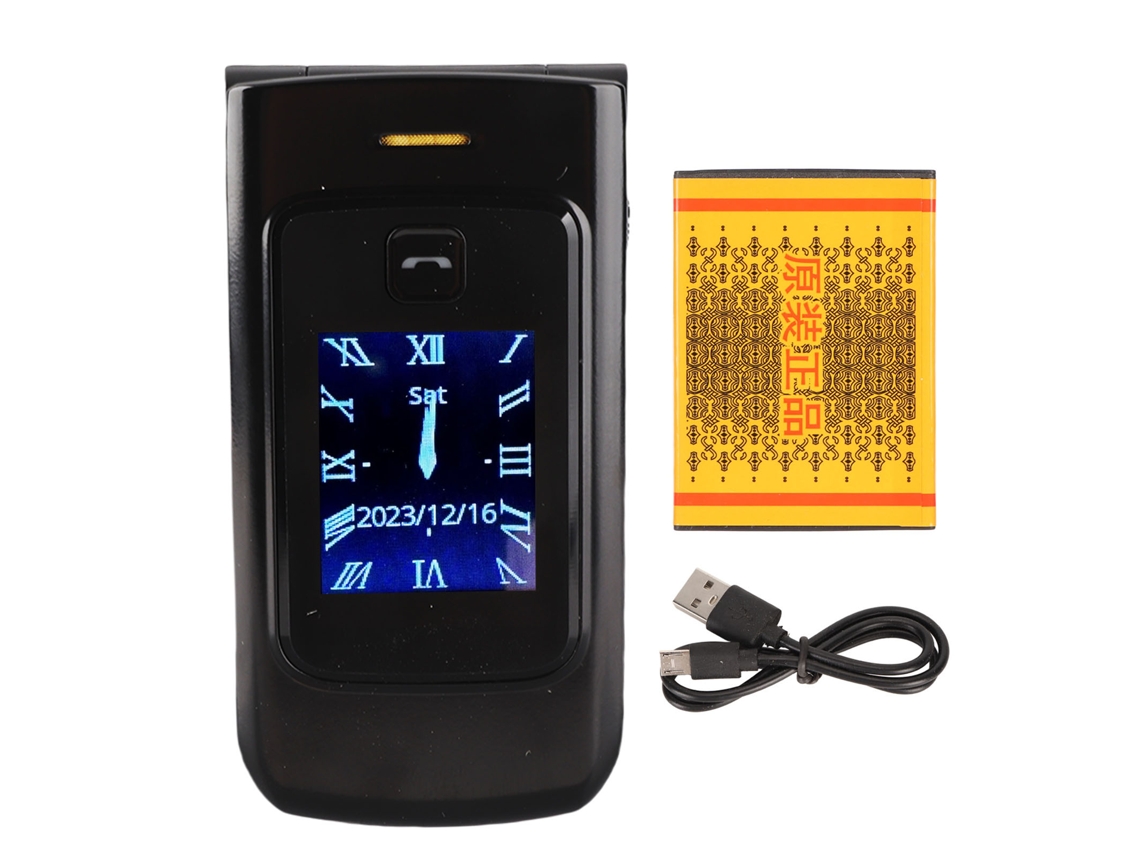 Teléfono plegable Senior 4G con botones grandes, doble pantalla, batería de 4800 mAh, botón SOS, negro.