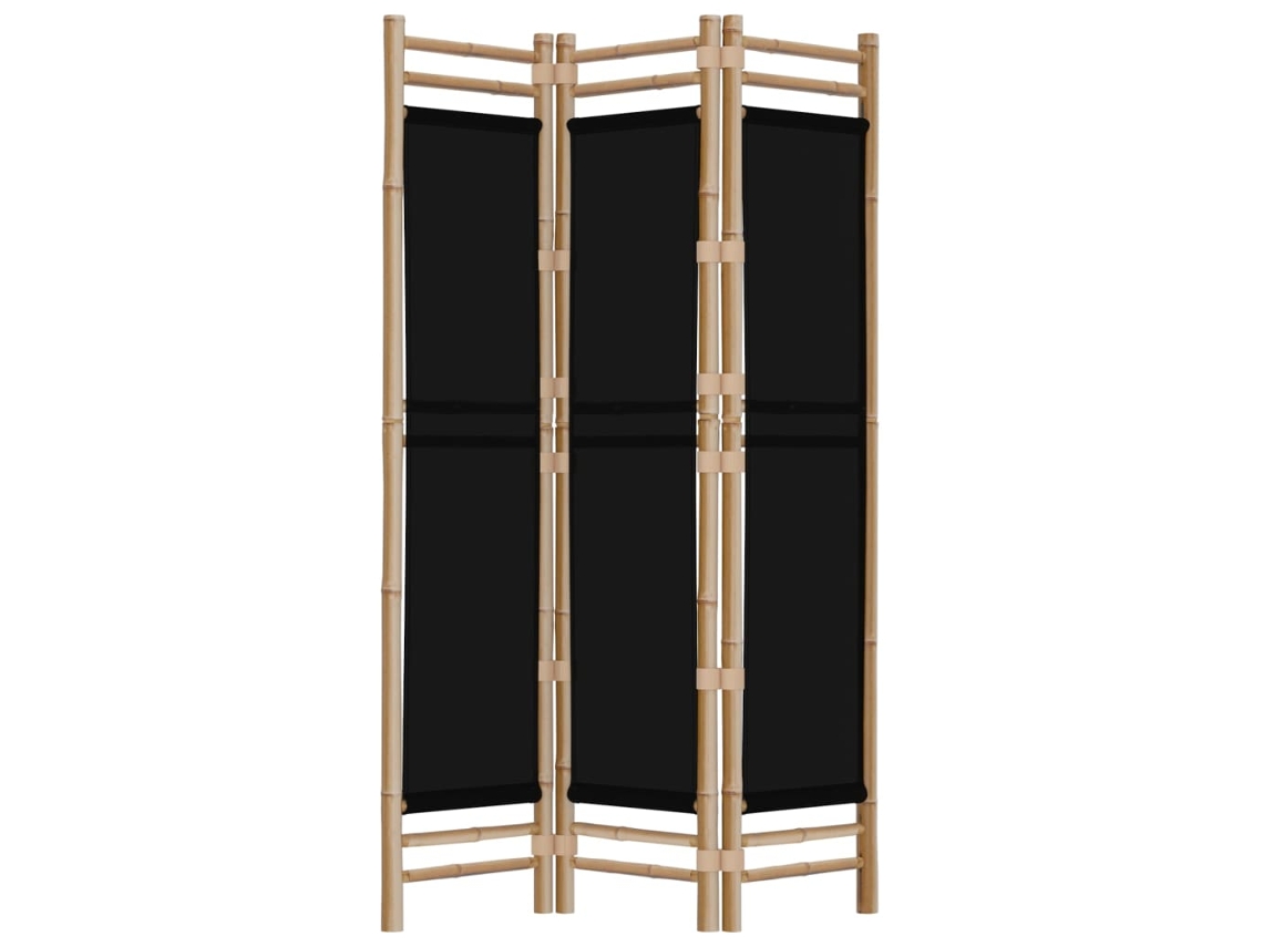 Biombo plegable de 3 paneles, 120 cm, bambú y lona, negro Dec031187