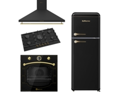 Estufa a gas Solthermic® Combo Pack 90 Bl042 Negra 5 quemadores Horno eléctrico Negro Campana negra 90 Refrigerador retro Negro 1.47