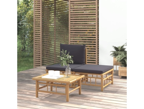 MAISON EXCLUSIVE Set de muebles de jardín 3 piezas bambú con cojines gris oscuro
