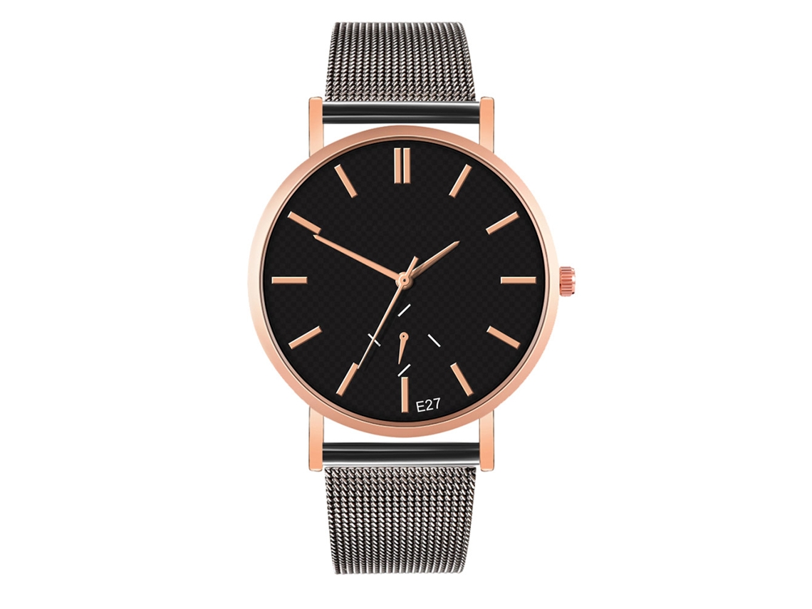 Reloj De Pulsera Para Parejas De Estilo Casual Y Moderno Con Correa De Malla, Cuarzo Negro, Oro Rosa.