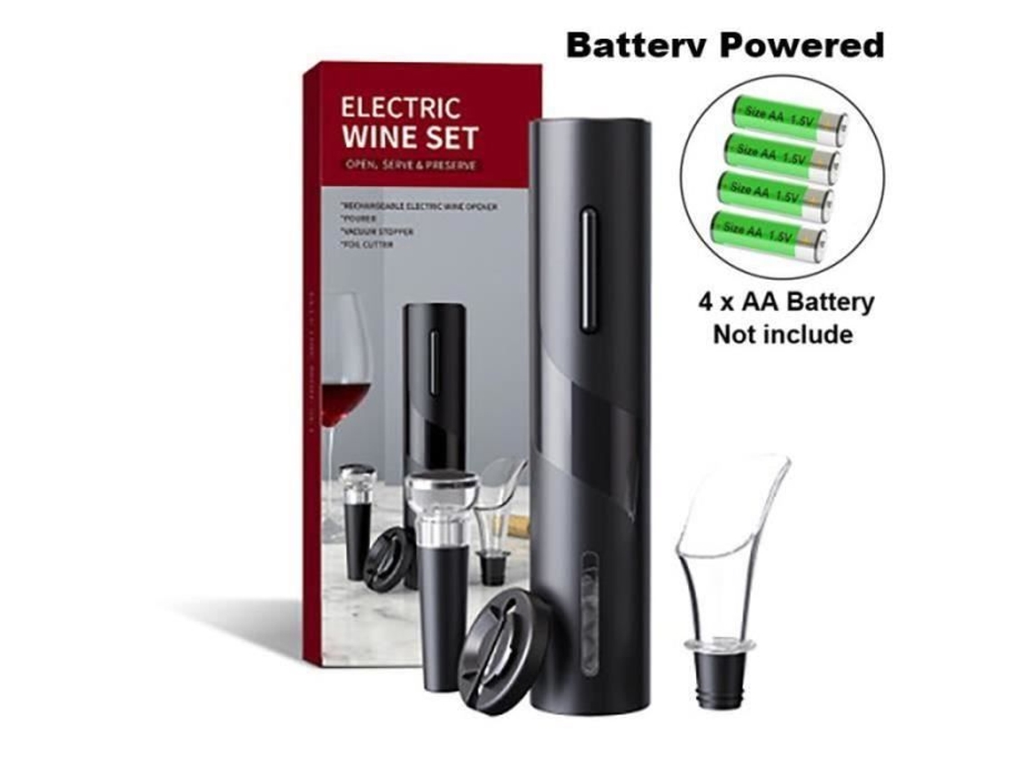 Abridor de botellas de vino negro eléctrico, juego de sacacorchos automático con cortador de papel de aluminio para vino tinto CHANGM