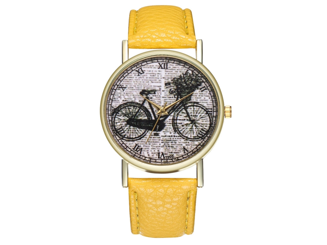 Reloj Unisex De Moda Informal Con Correa De Cuero Y Movimiento De Cuarzo Amarillo.
