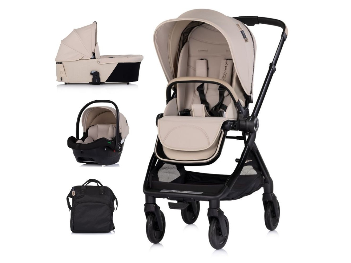 Carrito De Bebé Trío Elite Next Gen Con Mango Reversible Hasta 22 Kg De Chipolino - Latte