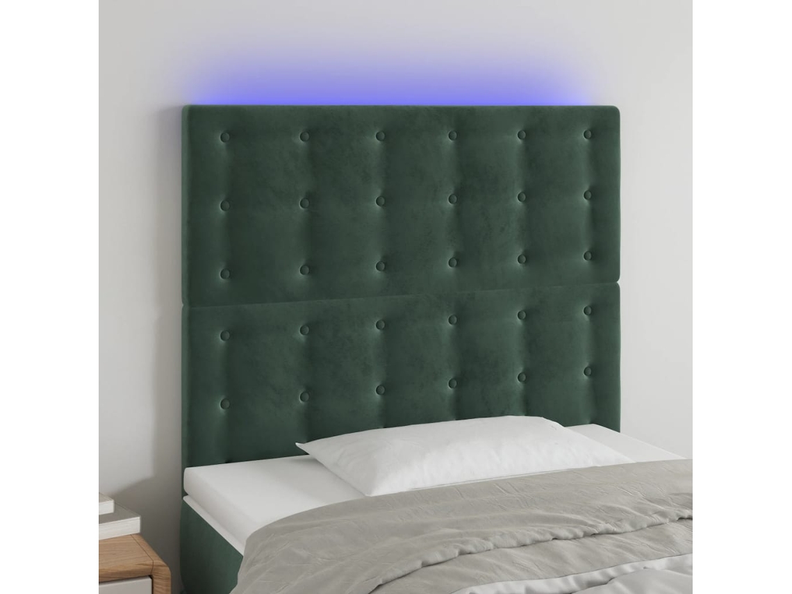 Cabecero Con Luces Led Terciopelo Verde Oscuro 80x5x118/128 Cm