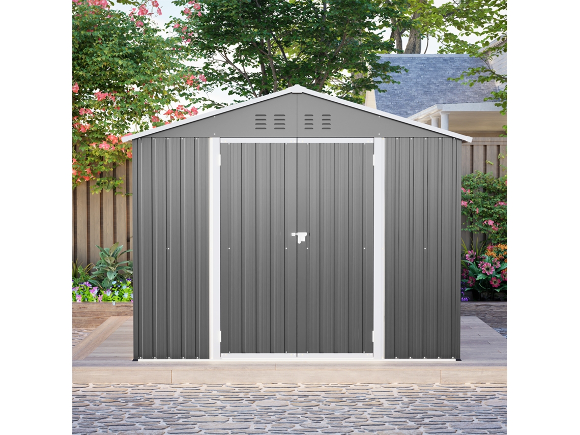 Caseta De Jardín Metálica Color Antracita Con Puerta Abatible, 2,4 X 1,8 M