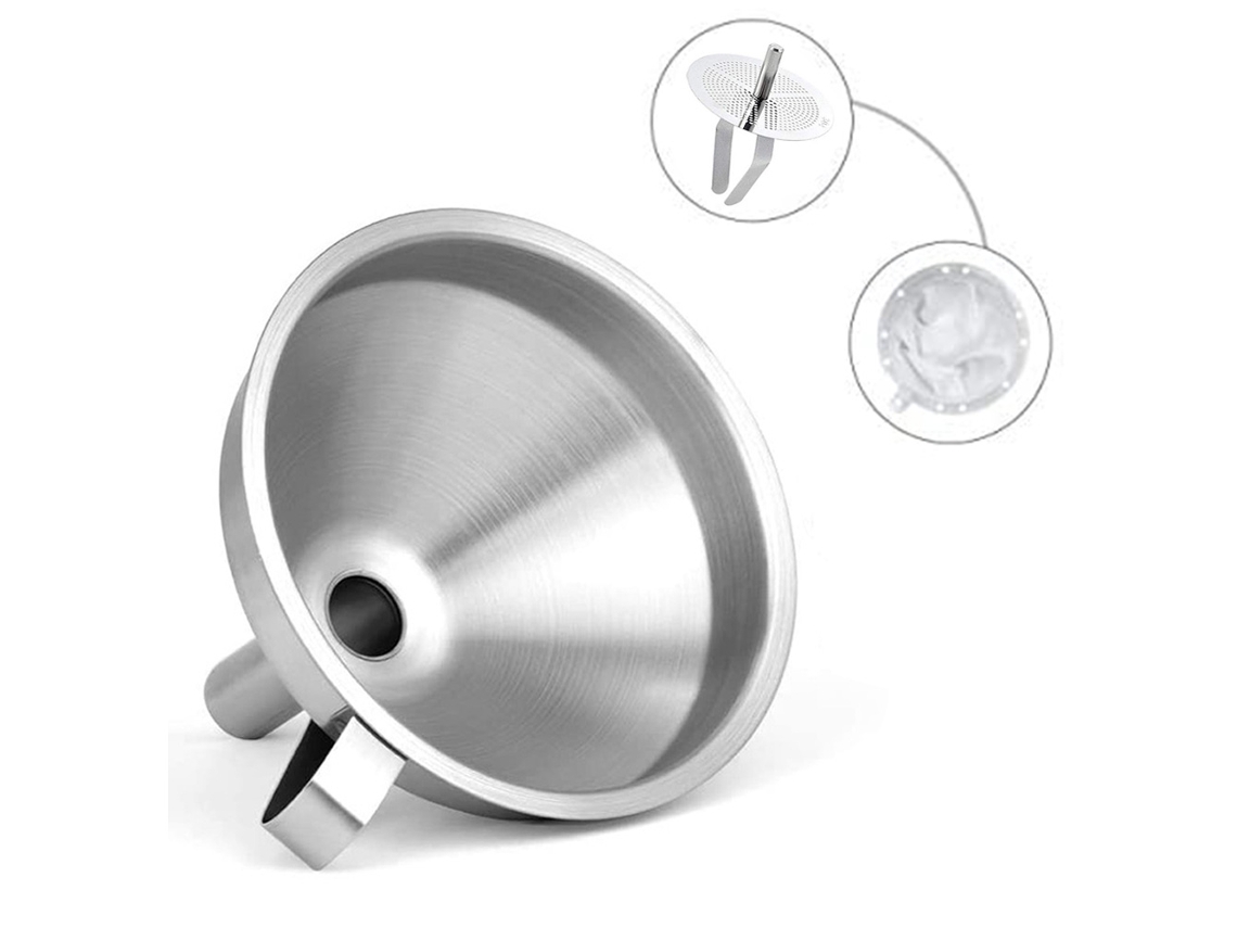 Embudo de cocina de acero inoxidable con filtro colador de acero inoxidable y colador de alimentos de 5" con 200 mallas para transferir líquidos.