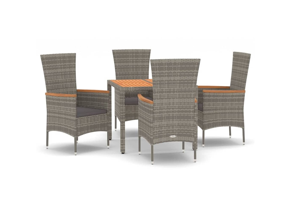 Maison Exclusive - Juego de comedor de jardín de 5 piezas con cojines de mimbre, gris