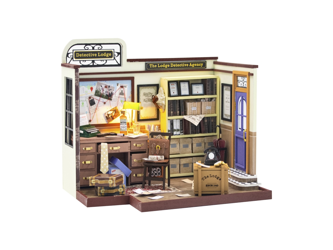 Modelo 3d De Agencia De Detectives, De Alto Nivel De Detalle, Con Luces Led, Dimensiones 20x15x15 Cm.