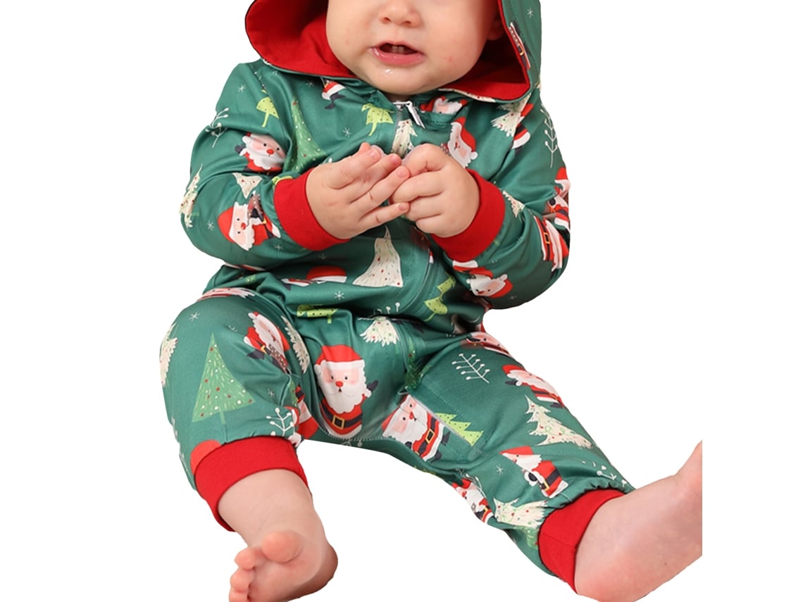 Pijama de Natal para Bebê com Macaco Rebe, Capuz e Data, para Família de 6 a 9 Meses, Estampa e Costura