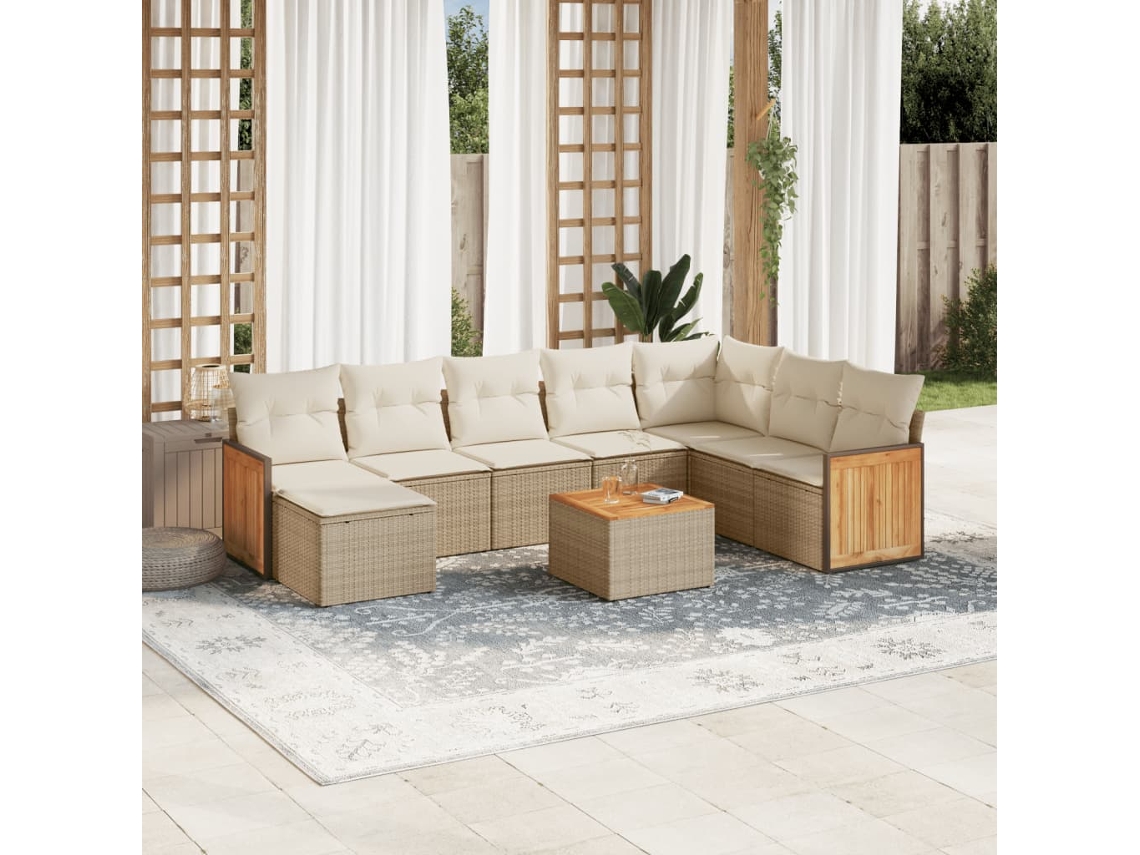 Conjunto de 9 sofás de jardín con cojines de mimbre beige de Dkd Home Decor