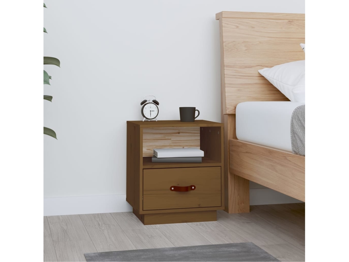 Mesa de Cabeceira LOVELY HOME Mesinha 40X34X45 Cm Pinho Maciço Castanho Mel