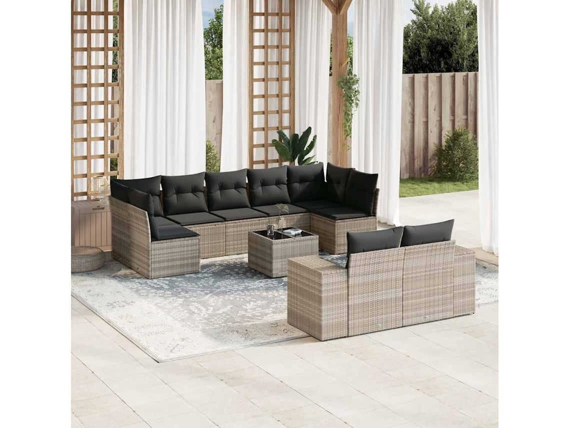 Conjunto de sofá de jardín de 10 piezas con cojines de mimbre gris claro de Dkd Home Decor