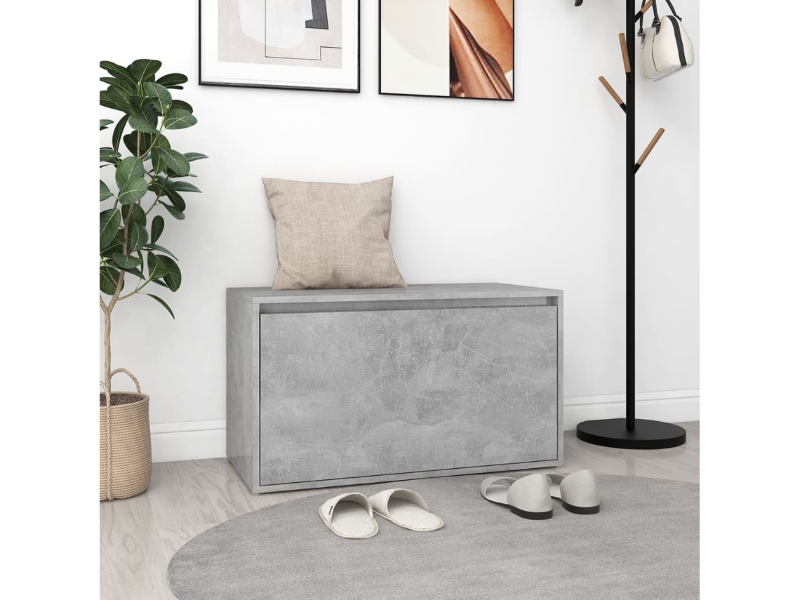 LOVELY HOME Banco de Pasillo de Almacenamiento 80X40X45 cm de Contrachapado en Gris Cemento