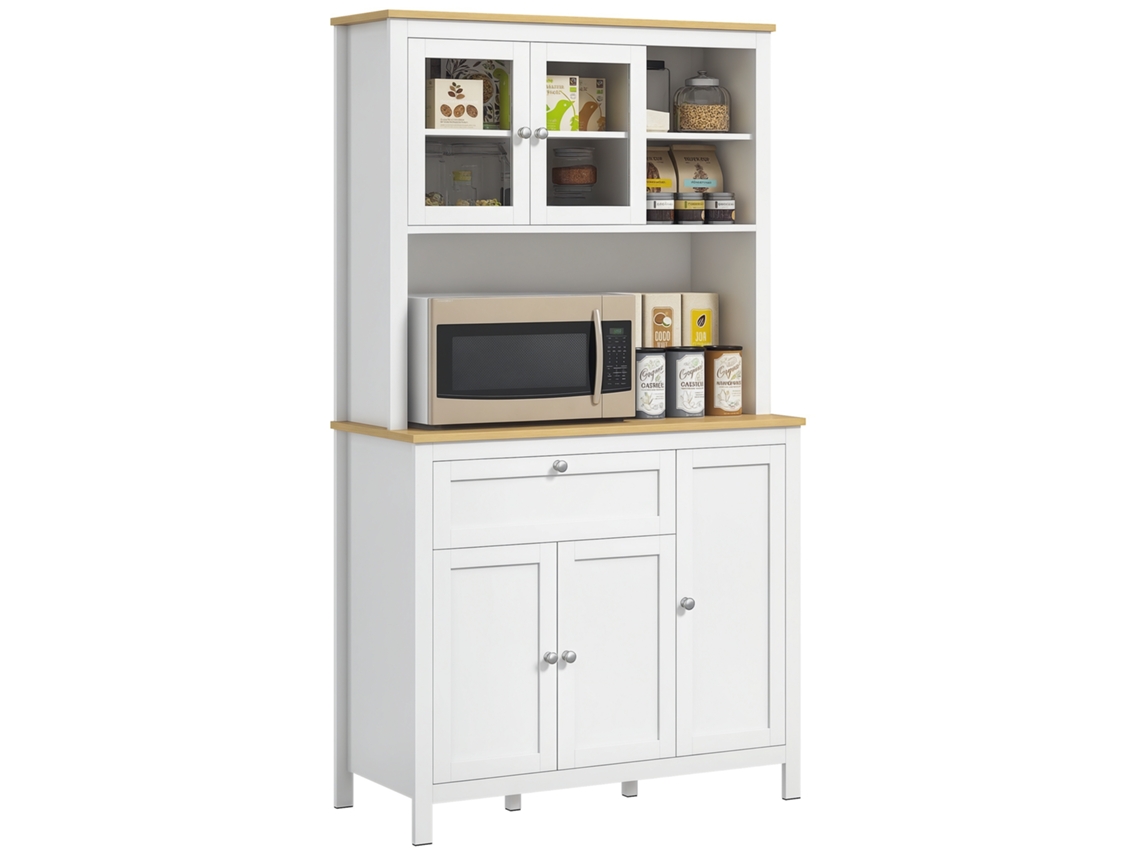 Mueble De Cocina Con 5 Puertas, Encimera, Microondas Y Estante, 100x40x180cm, Blanco.