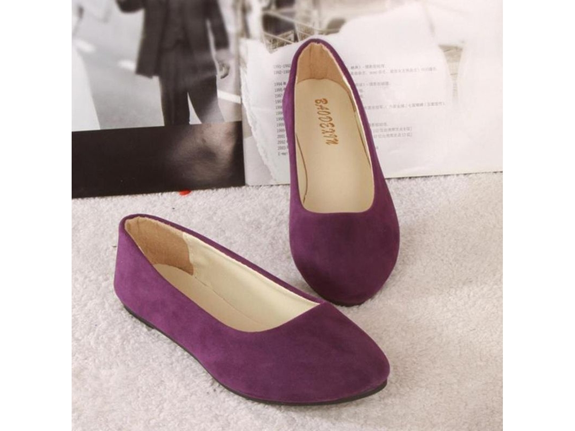 2026-zapatos De Baile Para Mujer Dolly Pumps Suela Plana Slip On Loafers Cuero Gamuza Kkm Cuarenta Morado