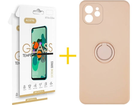 Carcasa + 2 Protectores de Pantalla para iPhone 12 Mini ACCETEL Rosa Pastel