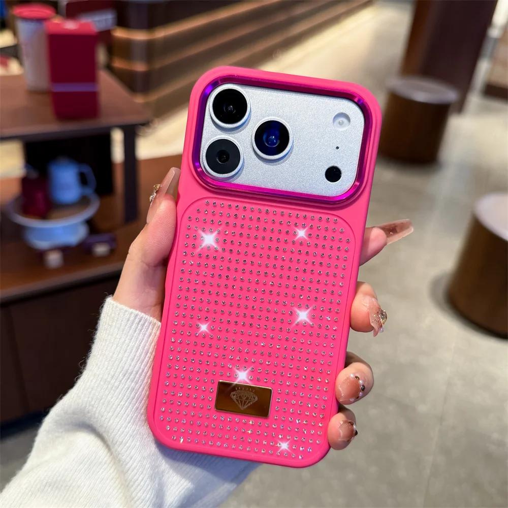 (iphone17 Pro, Fucsia) Caso De Teléfono Flash Chica Con Diamantes Para Iphone, Funda Antichoque