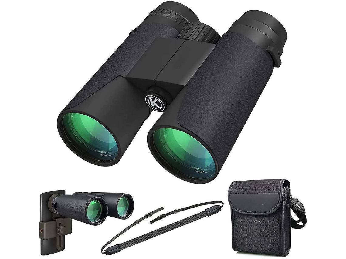 Binoculares 12x42 HD Bak4 Prism FMC Antivaho IP68 para Observación de Aves, Viajes, Conciertos, Estrellas, Adaptador para Smartphone, Negro Bestvite