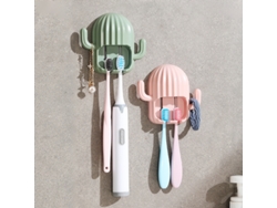 Portacepillos De Cactus Colgante Autoadhesivo Baño Rosa Verde Claro Ahorra Espacio
