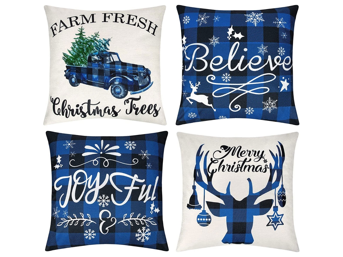 Juego De 4 Fundas De Almohada Navideñas Con Motivos De Copos De Nieve