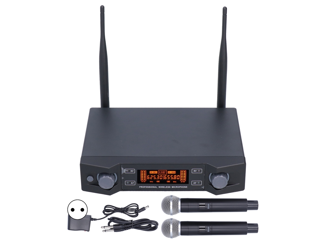 Microfone Sem Fio Uhf Estável 2 Mãos Com Receptor Para Igreja Casamento Karaoke Profissional