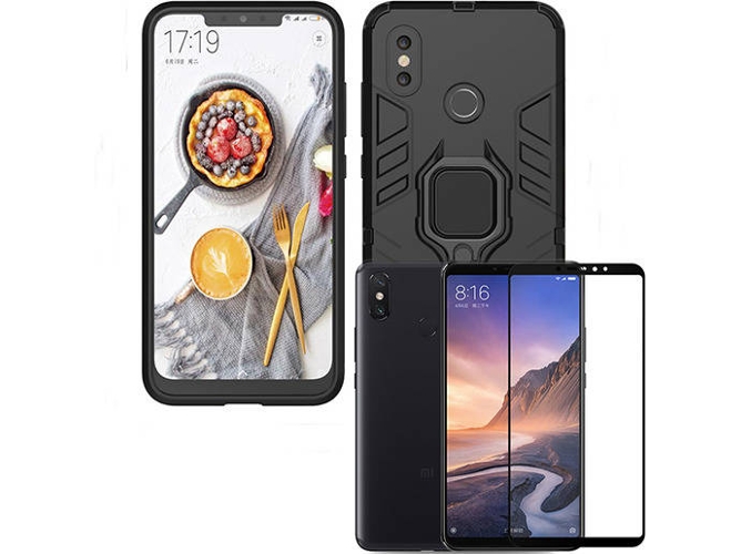 Kit Carcasa y Protector Cristal 5D Xiaomi Mi Max 3 Military Defender Negro