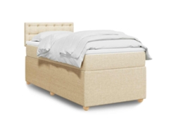 Cama Box Spring Con Colchón Tela Color Crema 90x190 Cm