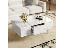 Mesa de centro QINGYU TECH blanca con acabado brillante, moderna y minimalista con 2 cajones.