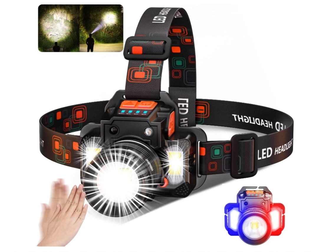 Linterna Frontal Linterna Frontal Linterna Frontal Led Recargable 4800 Mah 6 Modos de Iluminación Sensor de Detección Humana Pantalla Eléctrica Negro YEMAESRE
