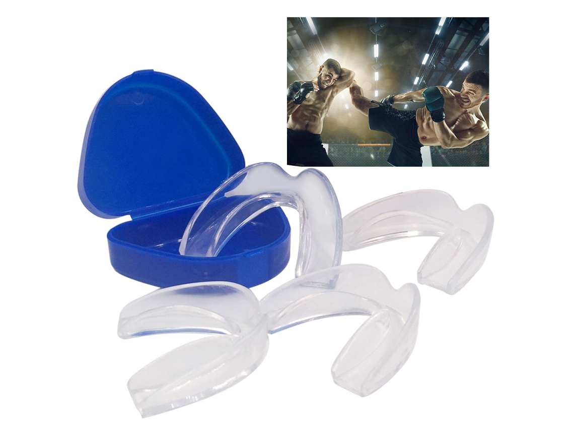 Kit con 4 protectores bucales y estuche, protectores dentales, fabricados en material EVA, protectores bucales deportivos transparentes Mdug