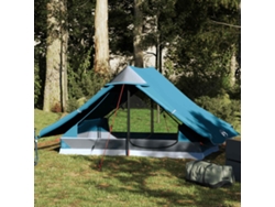 Tienda de campaña para dos personas, tejido impermeable, azul.