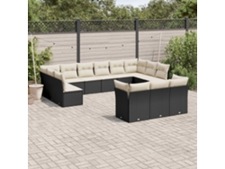 Conjunto de 13 sofás de jardín con cojines de mimbre sintético negro, Dkd Home Decor