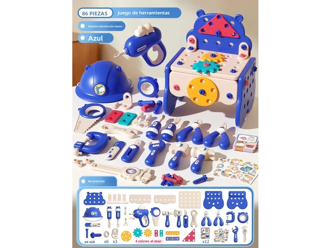 Kit de herramientas para niños - Simulación de taladrado y extracción de tornillos - Educativo - Mdug (azul, 86 piezas)