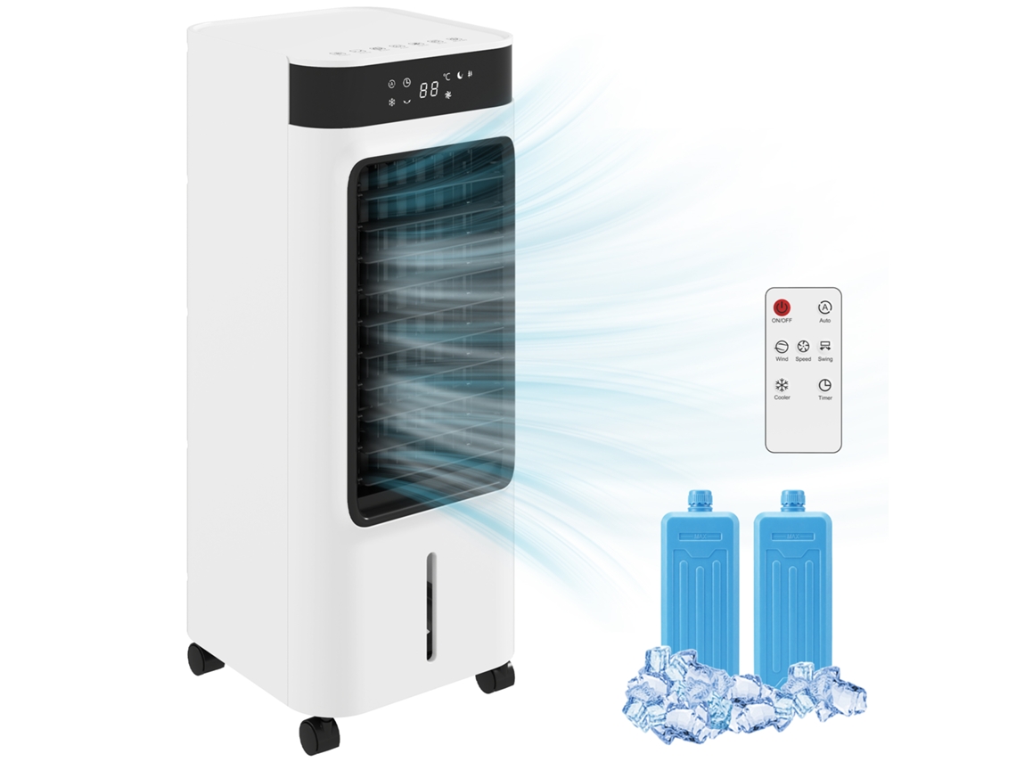 Enfriador Evaporativo 3 En 1, Depósito 7l, Oscilación 48°, 3 Velocidades, 3 Modos, Temporizador 24h, Blanco