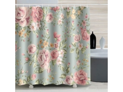 2026-cortina De Ducha Linjou De Rosas Rosadas 180x180cm Impermeable Antimoho Con 12 Ganchos Verdes