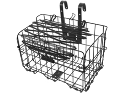 Cesta trasera plegable para bicicletas plegables, fabricada en hierro negro con tapa abatible, robusta y duradera.